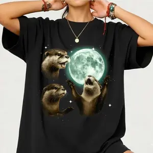 Comfort Colors® Three Otters Moon 90s Vintage Style Tshirt, Retro Funny Animal Graphic Tee, Meme Otter Lovers Shirt, Quirky Gifts