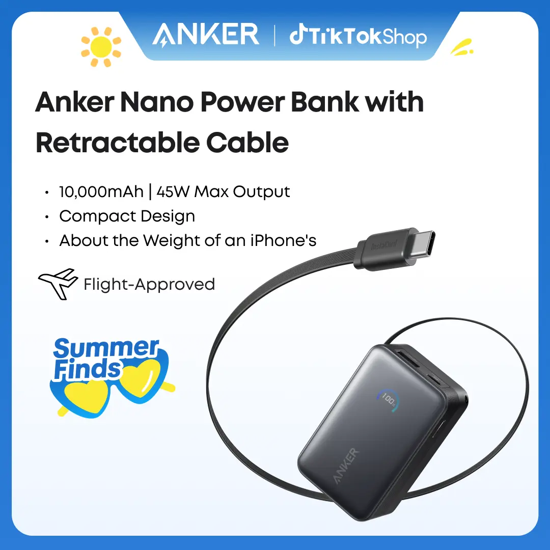 【Nano Power Bank】Anker, 10,000mAh Compact Power Bank with Retractable Cable and 45W Fast Charging, Travel-Ready and Pocket-Friendly, On-the-Go Charging for iPhone 17/16, iPad, Galaxy, Pixel, and More#DealsForYouDays