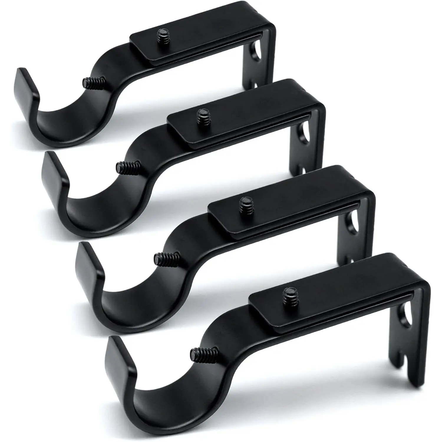 Curtain Rod Brackets Adjustable, 4 Pack  Rod Brackets for Wall, Curtain Rod Holder, Drapery Rod Holders Hardware Window Curtain Rod Support Hanger for 1 Inch Rod, Black
