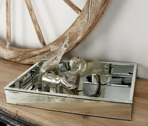 Silver Wooden Mirrored Living Room Decor Tray