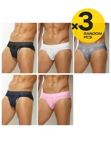 2/3/4Pcs Random Color Men's Solid Briefs, Fine Mesh Breathable Fabric, 3D U-shape Pouch, Soft Elastic, Hip Shaping for Sports Daily Wear