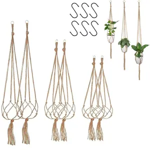 7pcs Planter Hanging Rope Set, 1 Basket + 6 Hooks, Tasseled Plant Hangers, Indoor & Outdoor Garden Supplies, Balcony Stands
