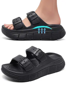 Lxso Womens Recovery Sandals With Comfortable Plantar Fasciitis Arch Support, Orthotic Adjustable Thick Cushion Sport Slides Reduces Stress on Feet, Joints & Back Post-Exercise Footbed Walking Shoes Kitchen Tsinelas Flipflop Classic Slipper Black Footwear