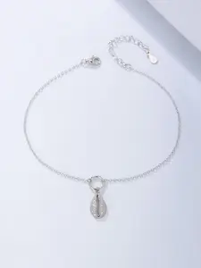 925 Sterling Silver Women's Elegant Shell Design Artificial Zircon Decor Adjustable Anklet, Exquisite Trendy Anklet, Chic Gorgeous Jewelry As Gift for Girlfriend