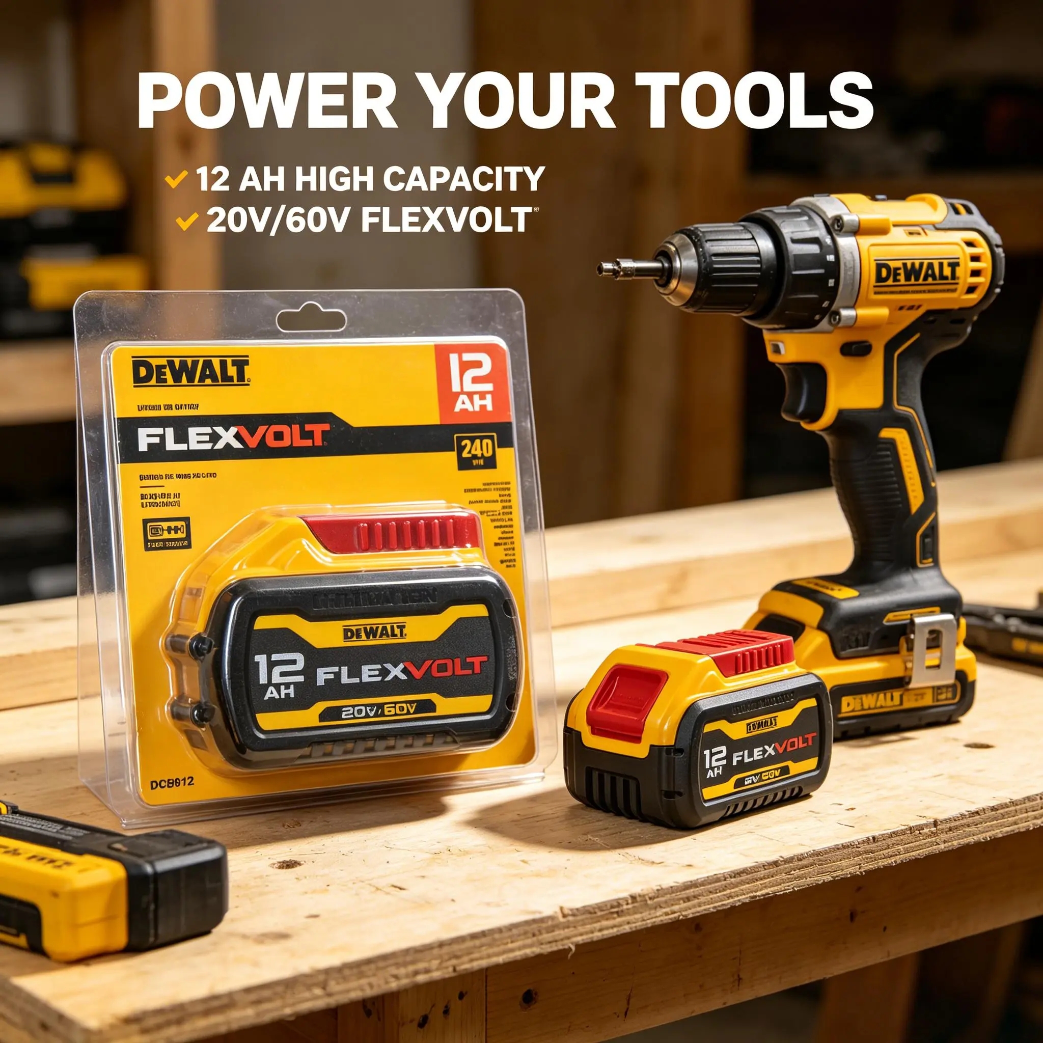 DEWALT DCB612 FlexVolt 12Ah 240Wh Lithium Battery, 20V/60V Dual Voltage Replacement Battery with Fuel Gauge, Long Runtime for All Dewalt 20V & 60V Power Tools max lithium-ion auto switch