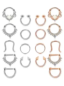18 Pcs Rose Golden Silvery Mixed Piercing Pack for Women Men Minimal Gothic Stainless Steel Set Complete Septum Ear Piercing Kit with Clickers Rings Ideal for Daily Wear Trendy Gifting
