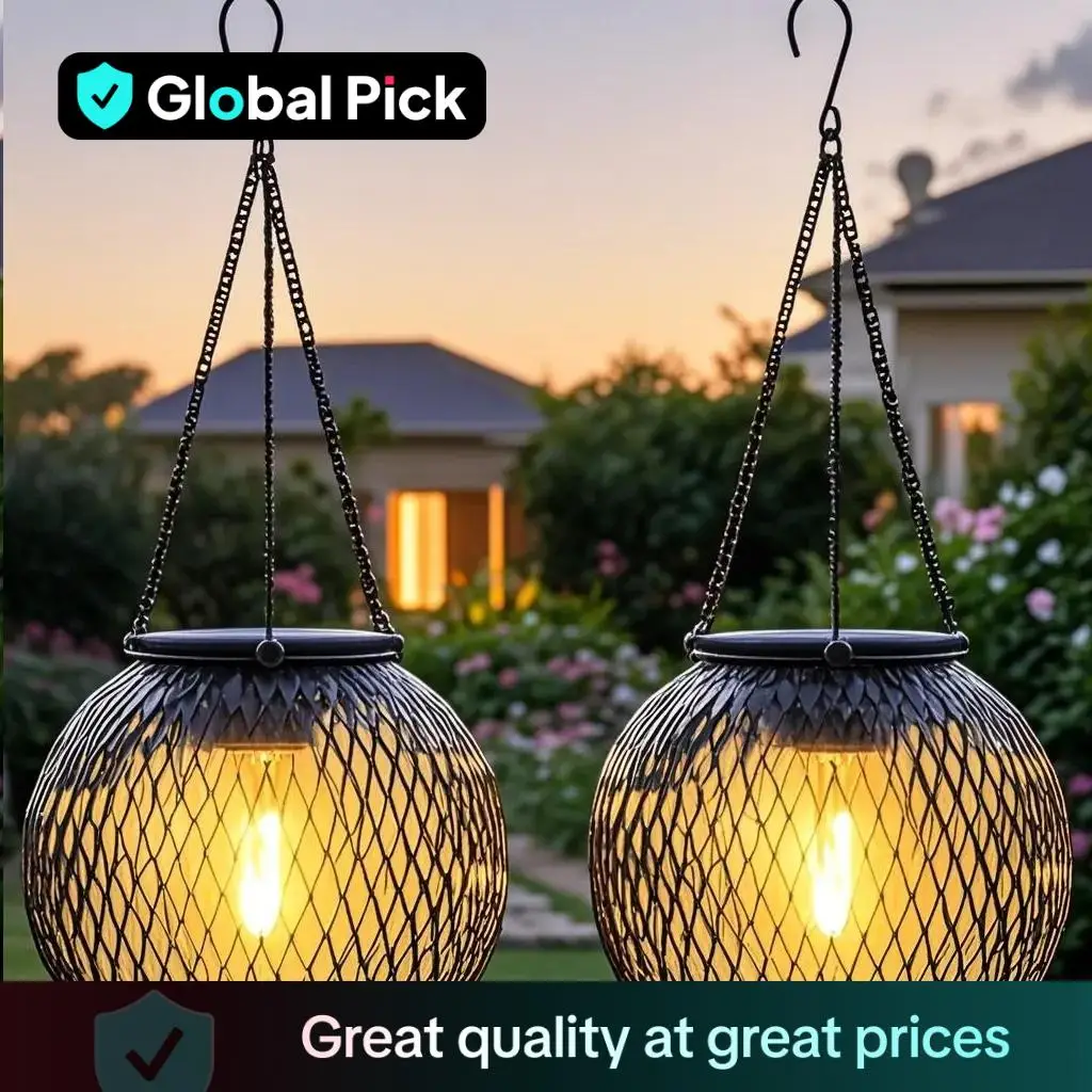 Outdoor Solar Hanging Light, 2 Counts Outdoor Garden Metal Hanging Light, Decorative Lighting Solar Waterproof Tree Light for Garden Yard Patio Yard P