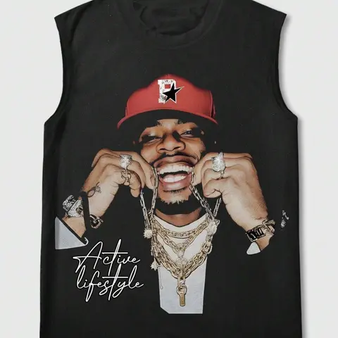 Men's Letter & Graphic Print Round Neck Tank Top, Graphic Tank Tops, Vest Top, Regular Fit Stretchy Fashion Casual Slim Sleeveless Top for Summer, Men's Clothes for Daily Wear, Menswear