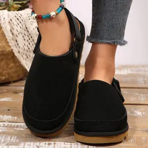 Women's Comfy Thick Sole Clog Sandals Suede Material Adjustable Strap Daily Casual Indoor Outdoor Shoes