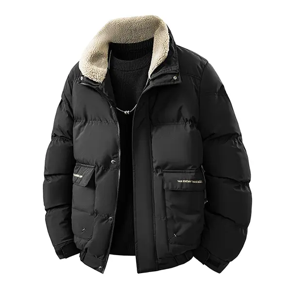 Men's Winter Fleece Lined Cotton Jacket with Stand Collar – Trendy Design, Warm & Durable, Suitable for Outdoor Activities