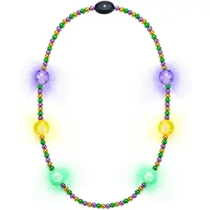 41'' LED Mardi Gras Jumbo Bead Necklaces, Light Up Party Necklaces, Gold Green Purple Mardi Gras Necklace Bead, Mardi Gras Decorations Party Favors Outfit Accessories
