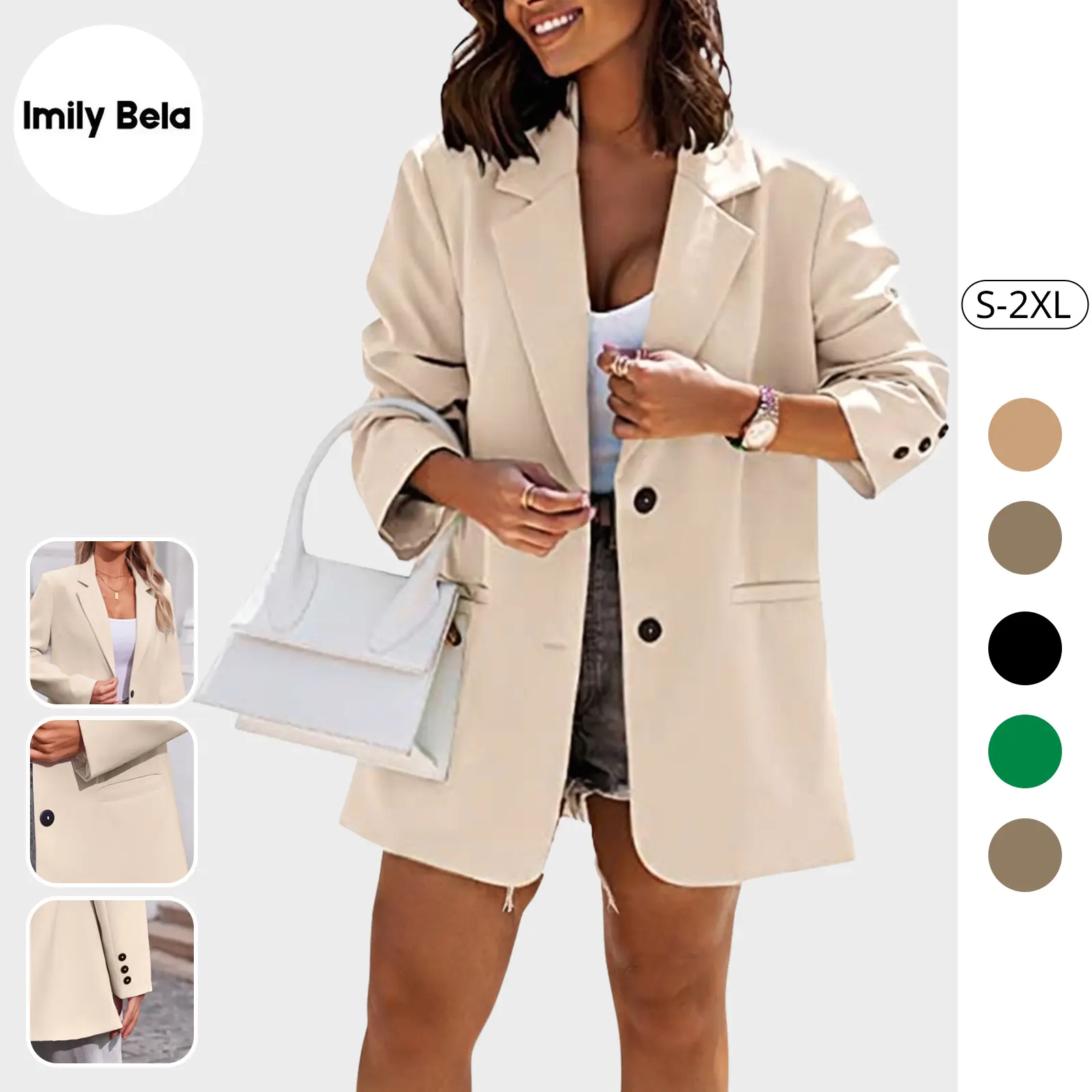 Imily Bela Women Casual Oversized Blazers Lapel Button Down Solid Work Office Blazer Jacket