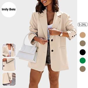 Fessceruna Women Casual Oversized Blazers Lapel Button Down Solid Work Office Blazer Jacket