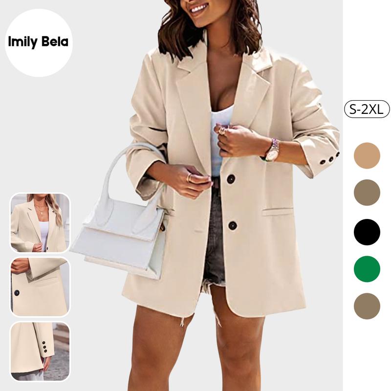 Fessceruna Women Casual Oversized Blazers Lapel Button Down Solid Work Office Blazer Jacket