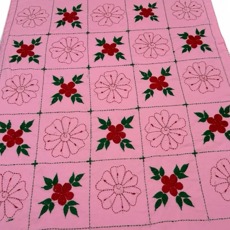 Handmade Kantha Quilt - Pure Cotton, Floral Embroidery Blanket (36x30 in)