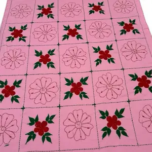 Handmade Kantha Quilt - Pure Cotton, Floral Embroidery Blanket (36x30 in)