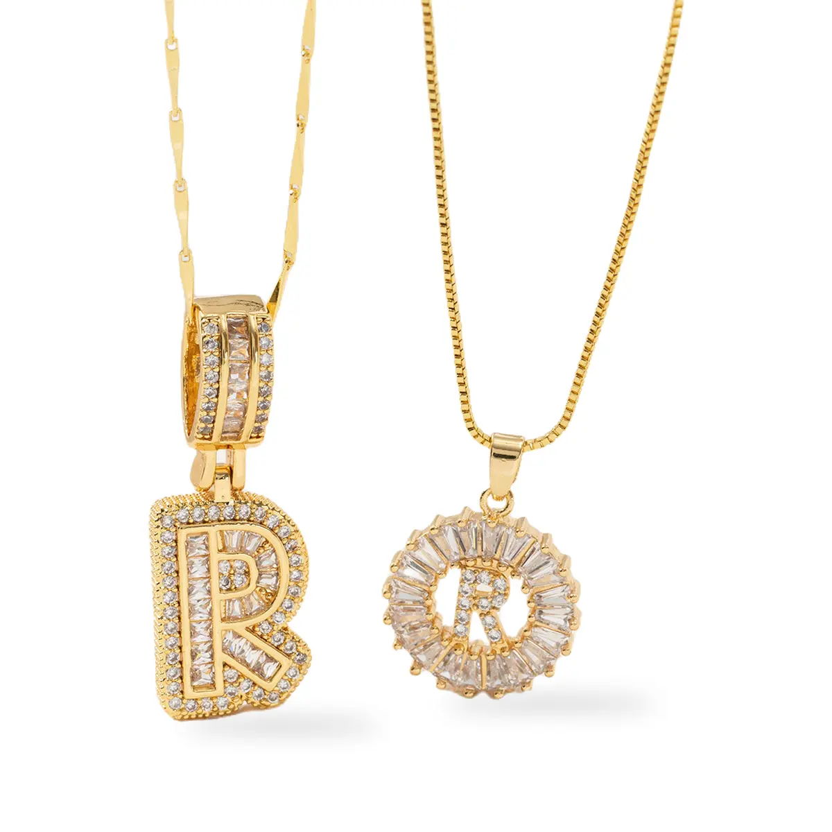 2-Piece Initial Letter Pendant Necklace Set for Women, Dainty 18K Gold Plated 5A Zirconia Alphabet Layered Necklace, Personalized A-Z Stack, Coquette Preppy Jewelry, Christmas Stocking Stuffer Birthday Gift for Her Girlfriend Best Friend
