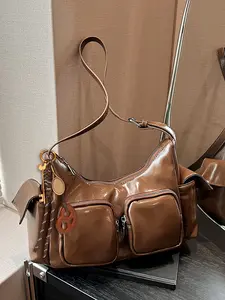 Textured multi-pocket motorcycle underarm bag, Casual trendy purses, one-shoulder crossbody bag, commuter bag, suitable for daily matching and commuting, Casual crossbody bags