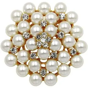 COLORFUL BLING Elegant Imitation Pearl Floral Crystal Brooch Pin for Wedding Bridal Fashion Jewelry