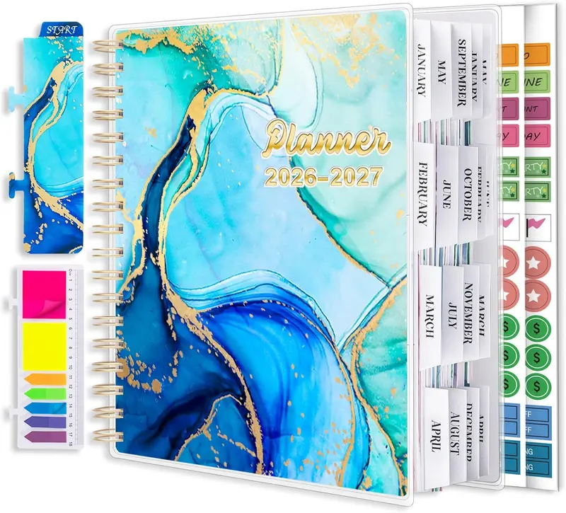Planner 2026-2027, Large 18 Months Academic Daily Weekly Monthly Planner Yearly Agenda Jan. 2026–June. 2027, 7.9" x 9.8", Page Tabs, Separator Page, Pocket Folder, Bookmark, Stickers, Sticky Note Set