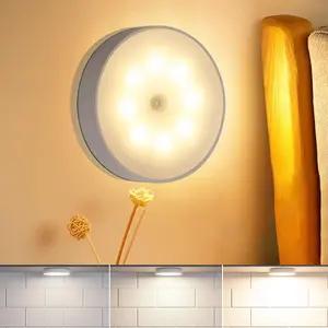 Rechargeable Under Cabinet LED Puck Lights with Wireless Motion Sensor Dimmable Magnetic Design 3000K Warm White USB Kitchen Home Organizer Light