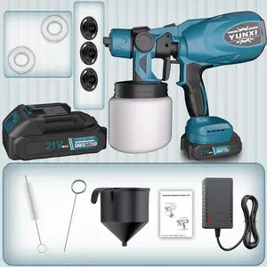 Yunxi 21V Wireless Spray Gun, Paint Sprayer, Suitable for Houses, Furniture, Fences, Gardens and Yards, Easy to Clean, Ideal as a Gift for Friends, Decoration Tool, Perfect for DIY, Portable Paint Sprayer, Spraying Machine, Available with 1 or 2 Batteries