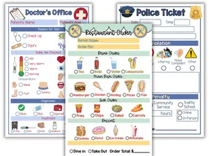 Doctor • Restaurant • Police • Spa | Dramatic Play Notepads