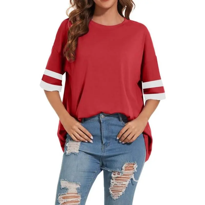 Women's Oversized T Shirts Round Neck Striped Tees Summer Half Sleeve Casual Comfy Cozy Cotton Tunic Tops Women's Oversized T Shirts Round Neck Striped Tees Summer Half Sleeve Casual Comfy Cozy Cotton Tunic Tops