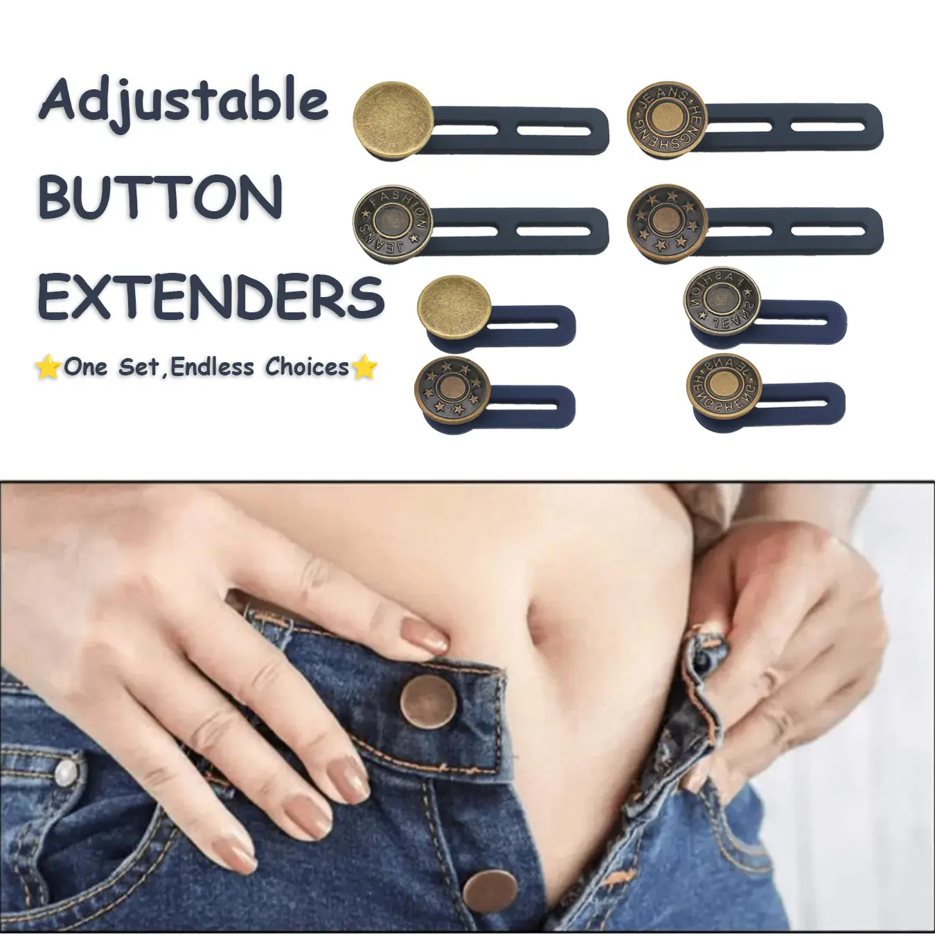 Unisex 8 PCS Adjustable Jeans Buttons Extenders Set (35x10x13mm), Anti-Rust Durable Adjustable Waistband Extensions for Teens & Adults Pants, No Sewing Required, Convenient Home Supplies Accessory