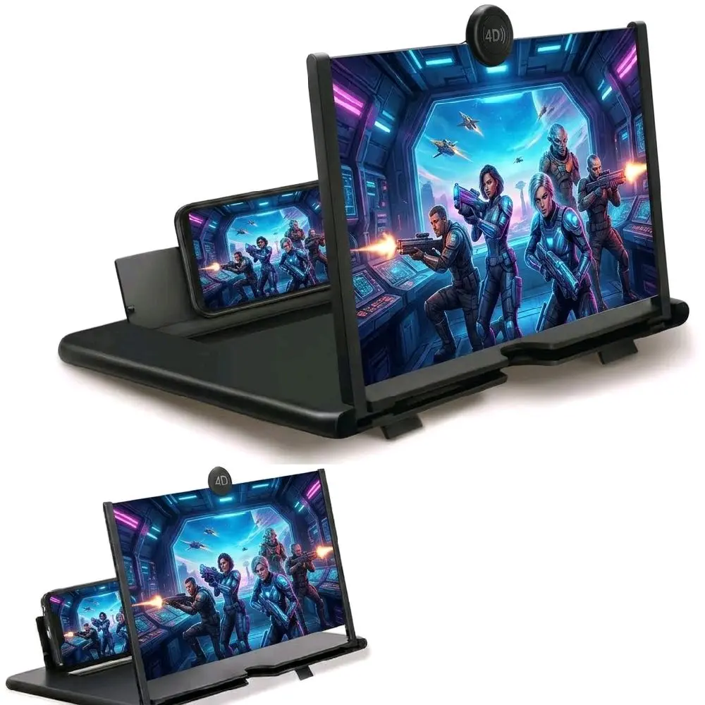 Mobile Phone Screen Amplifier - 12-in HD Acrylic, 360° Adjustable Holder, Foldable Lightweight Plastic Mount, Portable, Universal Fit Accessories for Movies, Gaming, On-the-Go Use Smartphone Cellphone Stand Folding