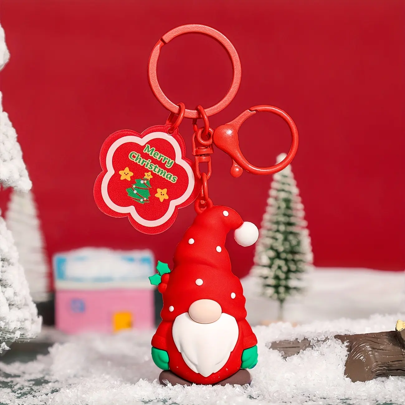 1/20pcs Festive Santa Claus Keychain - PVC Christmas Pendant with Red Bow & Green Leaves, Perfect for Car Keys, Backpacks, and Holiday Decorations, Festive Keychain | Playful Design | Durable Keychain, Santa Claus Christmas Decoration