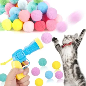 Cat Ball Launcher Gun with 30 Fluffy Pom Poms - Interactive Cat Toy for Indoor Play Fun Chase Fetch Boredom Buster for Adult Cats & Kittens