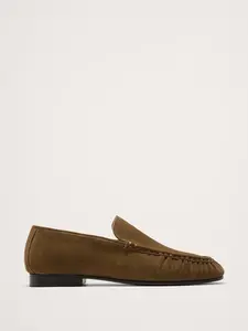 Italian Suede Moc-Toe Loafer Color Olive Green