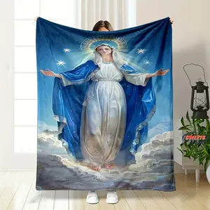 6 Size Merciful Virgin Mary Flannel Art Blanket, Home Sofa Office Nap Blanket for Four Seasons, Machine Washable Flannel BlanketGift for kids, Kid Blanekt,Birthday Gift, Christmas Gift