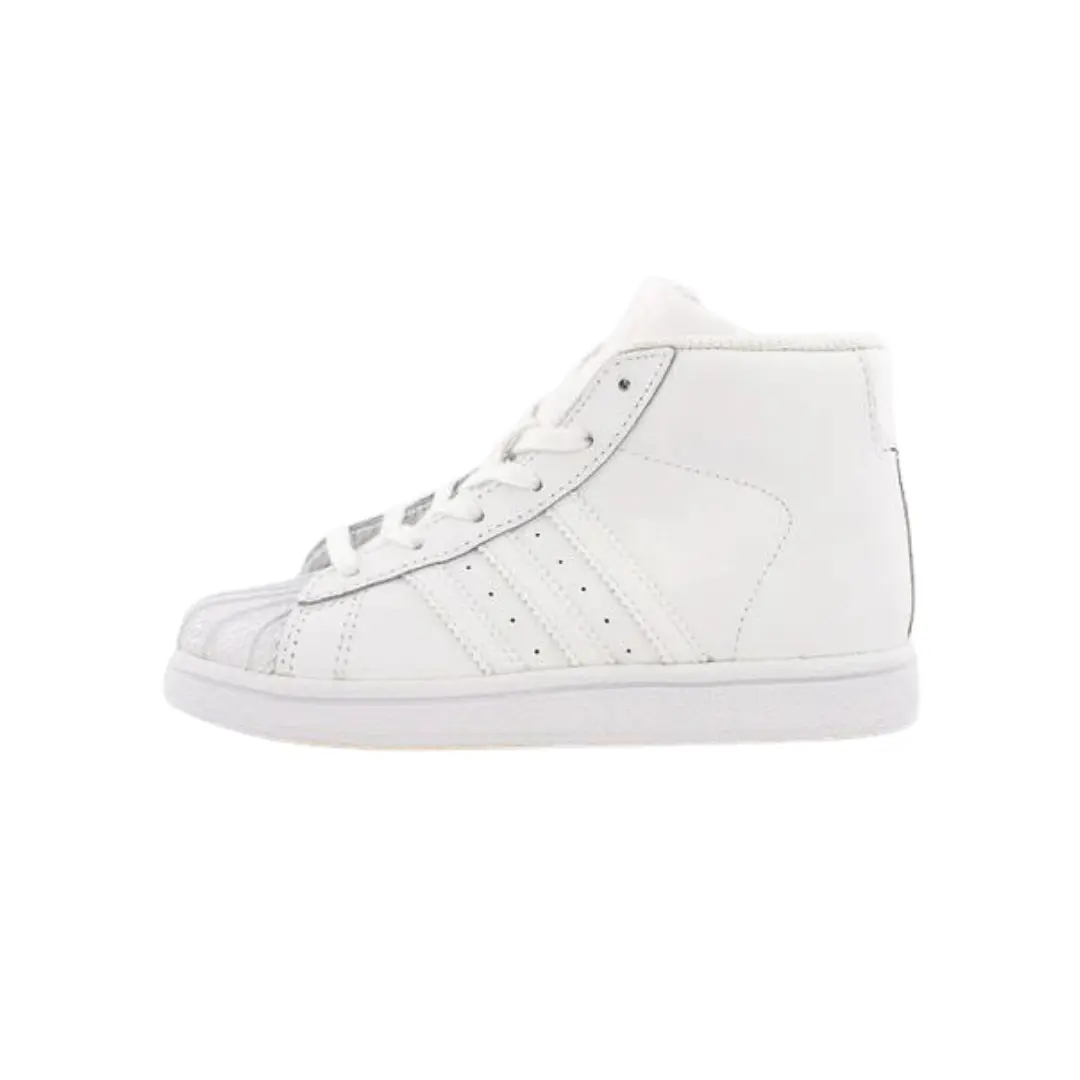 Adidas Preschool Pro Model Mid-Cut Leather Casual Trainers (BY4393) - 3-Stripes, Closed, Breathable, Rubber Shell Toe, Branded Graphic, Walking Shoes, Classic Sports Shoes, 00S Style, Child Sizes 1.5y,11c,12c,3y, No Excess Promotions