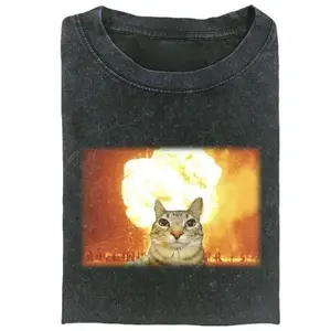 Meme Funny Cat in Explosion Graphic Tee 100% Cotton Unisex Classic Fit Streetwear Meme Cringe Gift for Men Women
