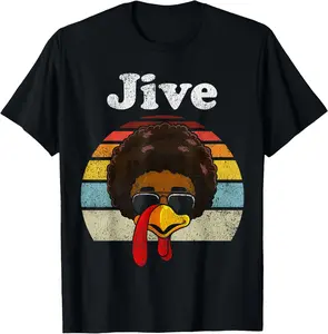 [100% Cotton] Jive Thanksgiving Turkey Day Funny Face Vintage Retro Style T-Shirt