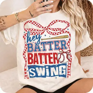 Comfort Colors Baseball Bow Shirt – Hey Batter Batter Swing Tee, Cute Game Day Baseball Shirt, Coquette Baseball Mom Shirt, Vintage Sports Graphic Tee