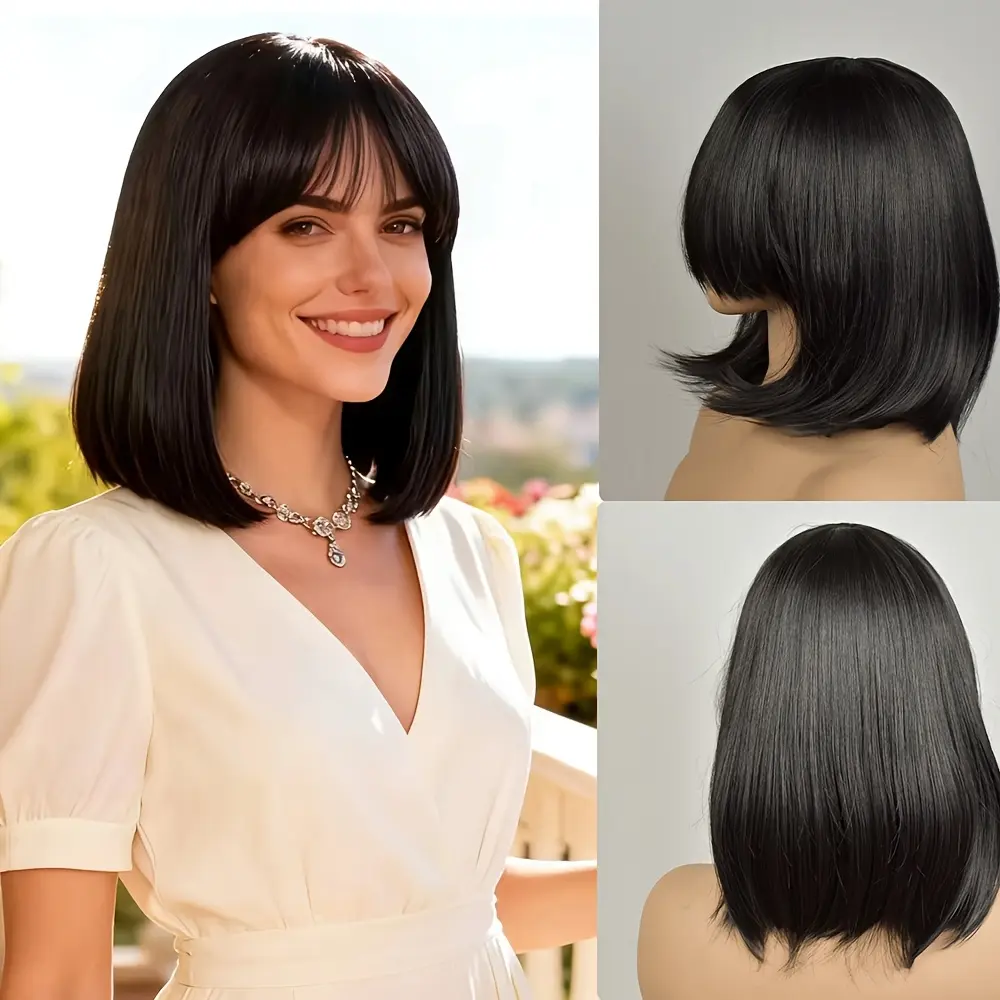14-inch Black Wig |   Adjustable Hairnet, Suitable for Everyday Wear, Cosplay, Stage Shoots, Casual Outfits |   Easy to Care For, Durable, Texture, Versatile Style Match