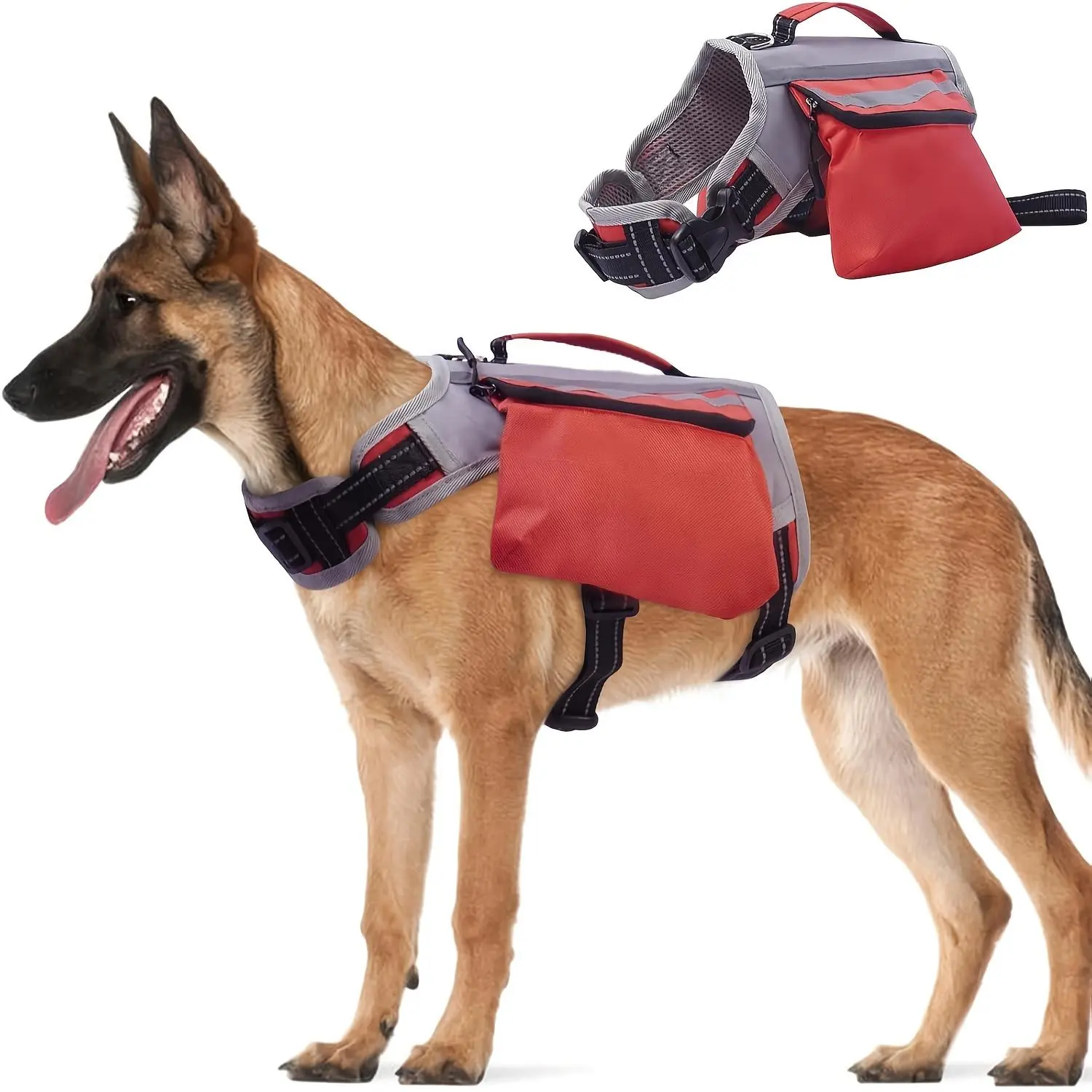 Tactical Mesh Dog Backpack for Medium-Large Breeds - Camouflage Red, Collars & Harnesses Accessory, Side Pockets, Easy to Carry, Ideal for German Shepherd/Border Collie/Labrador Retriever, Hiking Use