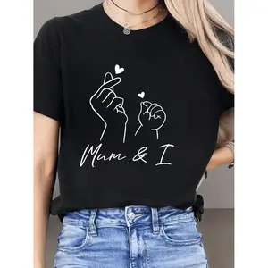 Casual Women's Handprint Top with Short Sleeves Breathable Round Neck Sportswear