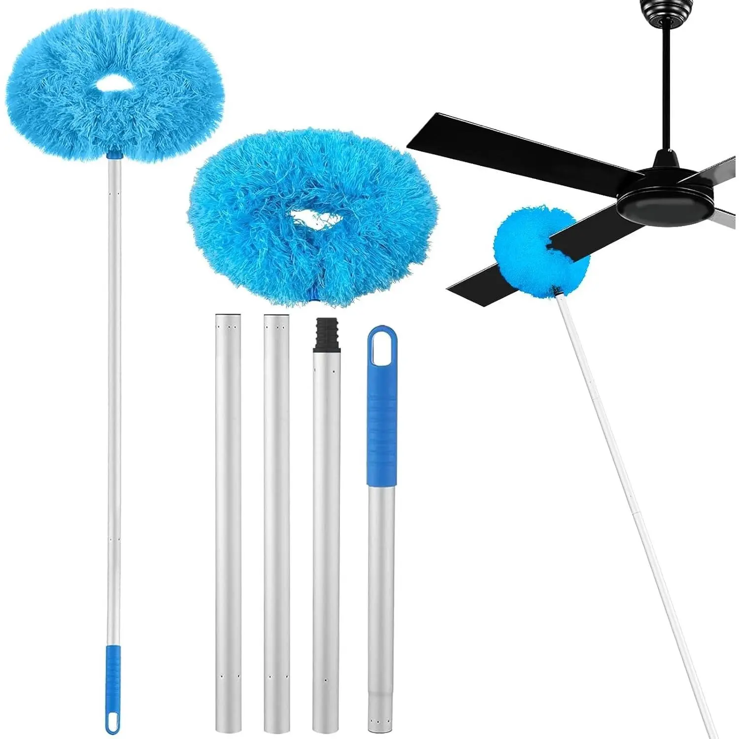 Ceiling Fan Cleaner Duster with Extension Pole, Fan Duster for Ceiling Fan Blades, Microfiber Duster for Cleaning for Cleaning High Ceiling, Furniture, Blinds (1, Blue)