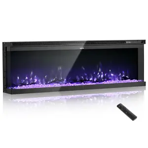 VEVOR 50 inch Electric Fireplace, Three-Sided Glass Wall Mounted Recessed Fire Place with Remote Control, Timer, 1500W, Adjustable Flame Color Brightness, Overheat Protection, for Living Room, Bedroom