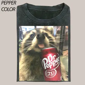 Cool Raccoon -  Dr Pepper Vintage Graphic T-shirts, Animal memes Retro Graphic Tee, Vintage Funny Raccoon Expression Graphic Tee, Cute Raccoon Meme Unisex Retro Top,Fun Pet Humor Gifts Menswear Underwear