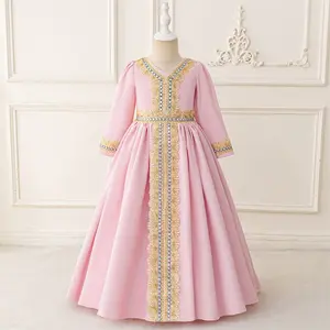 3-7Y Pink 39 Kids Clothes Flower Girls Frock Embroidery Mesh Ball Gown Muslim Pageant Children Elegant Princess Prom Host Formal Evening Party Banquet Cocktail Dress