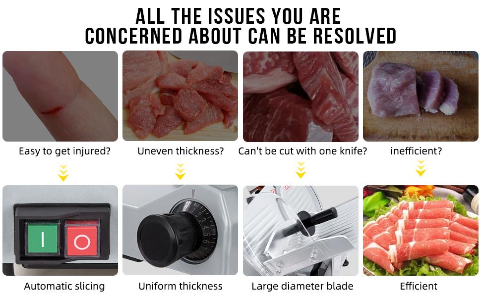 【GARVEE】Commercial Semi-Automatic Electric Deli Meat Slicers with 8, 10, and 12 Inch Blades, Power 180W-370W, Adjustable Thickness, Ideal for Meat, Cheese, Bread, Vegetables, and Fruit, Easy to Clean for Home and Commercial Use