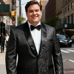 Big & Tall Men's Trendy Floral Jacquard Fabric Tuxedo Suit | Formal Look for Prom Gala & Nights Out - Stylish & Elegant Design Blazer
