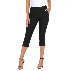 HDE Women's 19" Inseam Pull On Capri Pants with Pockets business casual women Comfort Fabric Fit Spandex