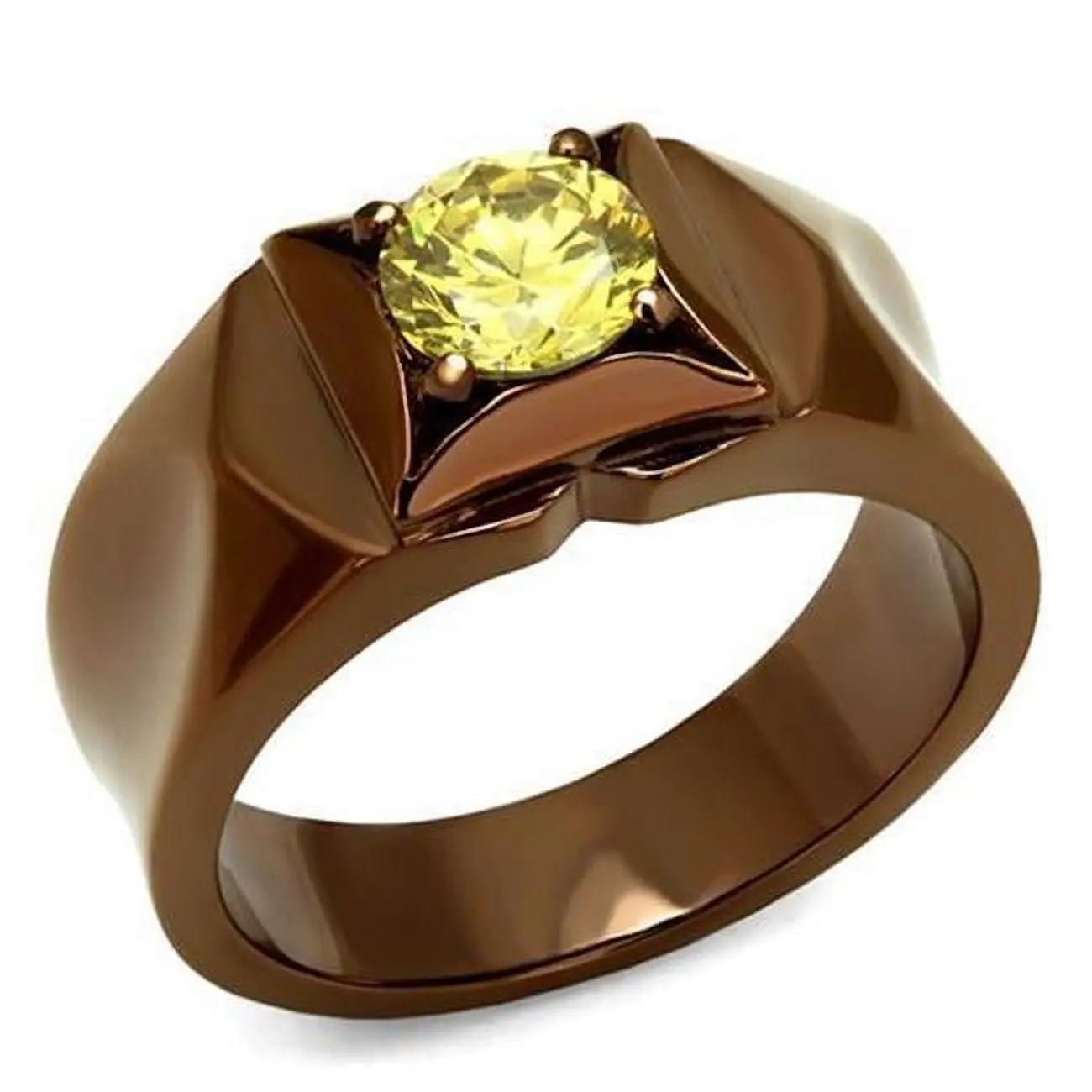 Alamode TK2773-9 Women IP Coffee Light Stainless Steel Ring with AAA Grade CZ in Topaz - Size 9