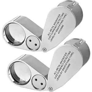 2 Pack 40X Metal Illuminated  Loop Magnifier, Magnifying Glass with LED Light Pocket Folding Jewelers Loupe for  Detecting Jewlers Identifying Type Lupe